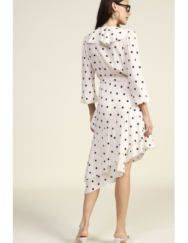Dixie midi-jurk met stippen, volant en ceintuur