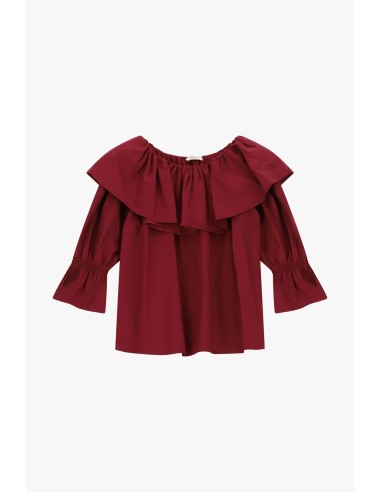 Dixie blouse met Bardot-hals, ruches en 3/4-mouwen