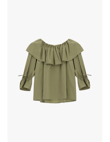 Dixie blouse met Bardot-hals, ruches en 3/4-mouwen