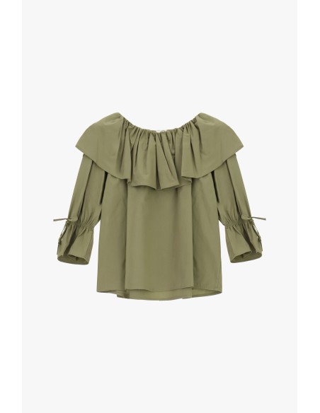 Dixie blouse met Bardot-hals, ruches en 3/4-mouwen
