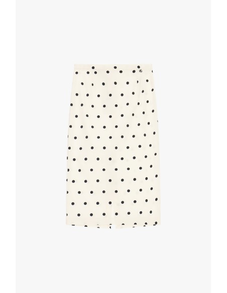 Dixie midi-rok met stippenprint en split aan de achterkant