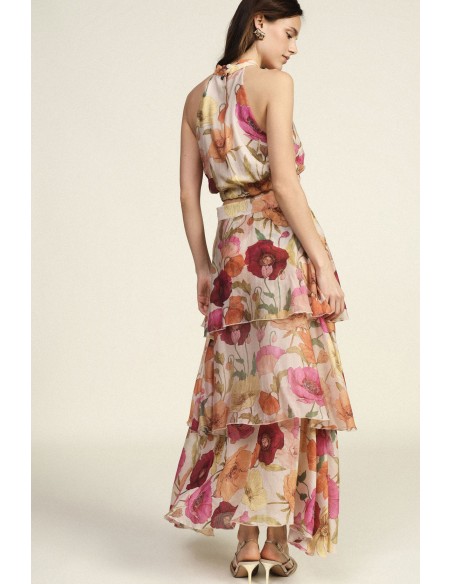 Lange asymmetrische rok met volant en bloemenprint van Dixie