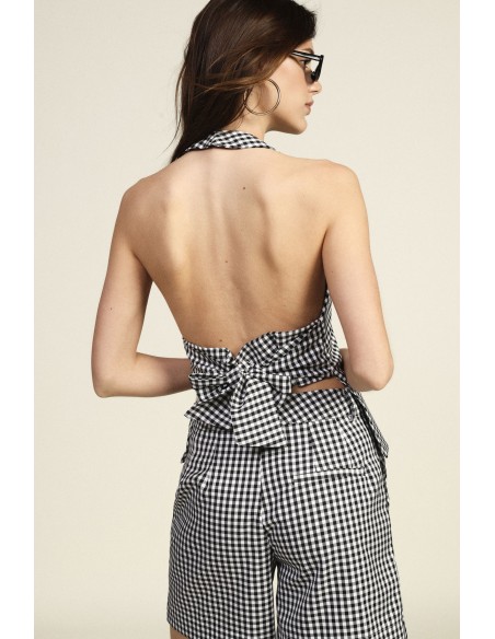 Top met ruitjes, halterhals en strikdetail van Dixie