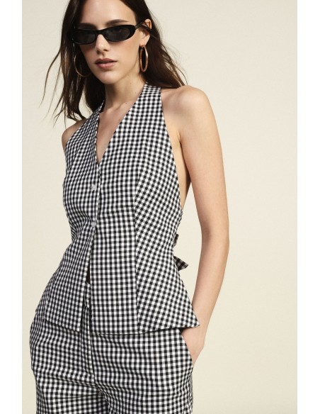 Top met ruitjes, halterhals en strikdetail van Dixie