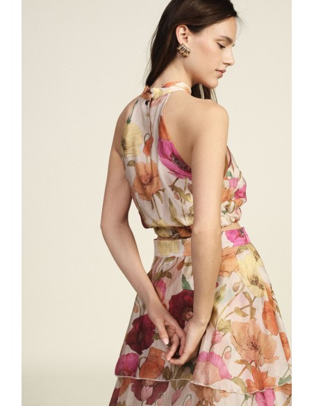 Korte top met bloemenprint en gerimpelde zoom van Dixie