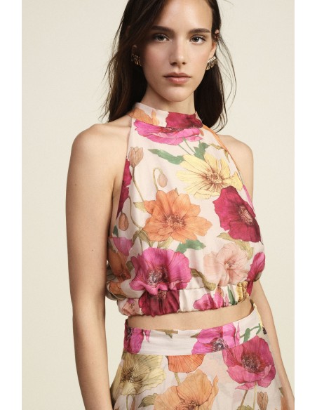 Korte top met bloemenprint en gerimpelde zoom van Dixie