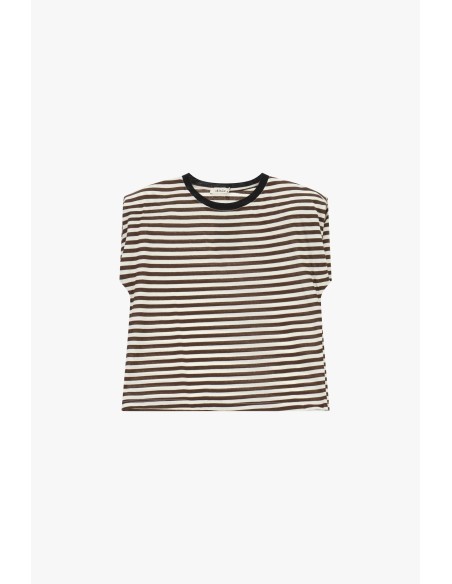 Dixie T-shirt met strepen en contrasterende ronde hals