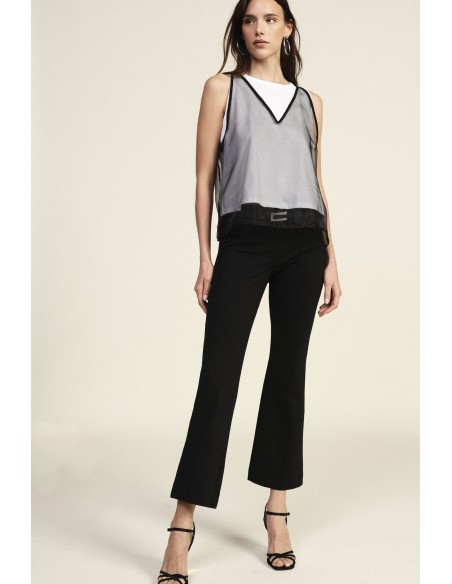 Dixie regular-fit broek met hoge taille en uitlopende pijpen