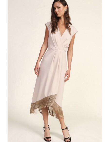 Mouwloze midi-jurk met asymmetrische franjes Dixie