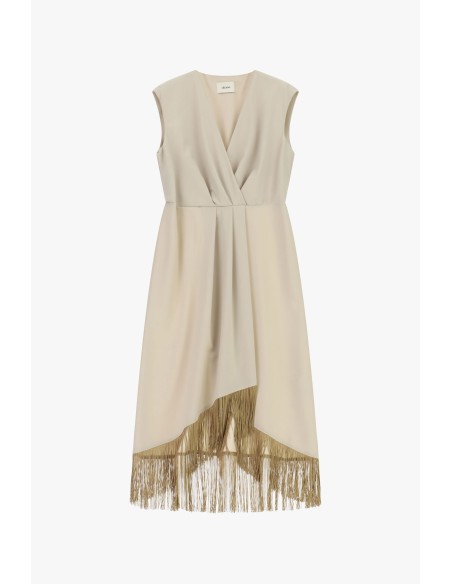 Mouwloze midi-jurk met asymmetrische franjes Dixie