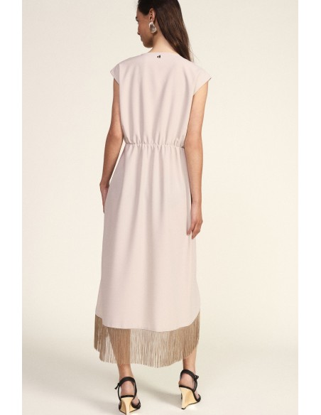 Mouwloze midi-jurk met asymmetrische franjes Dixie