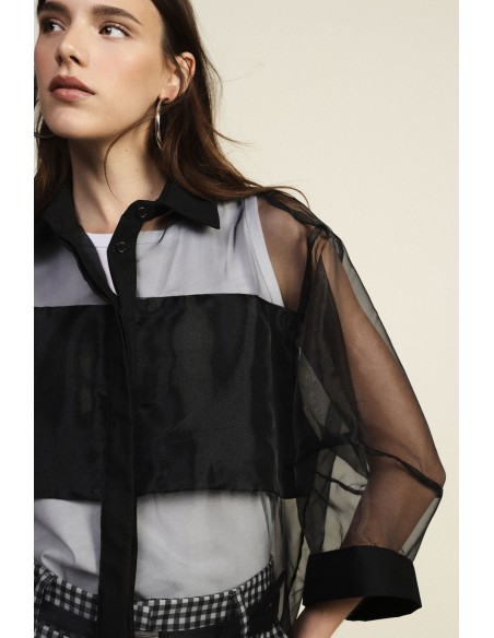 Transparante oversized blouse met driekwartmouwen Dixie