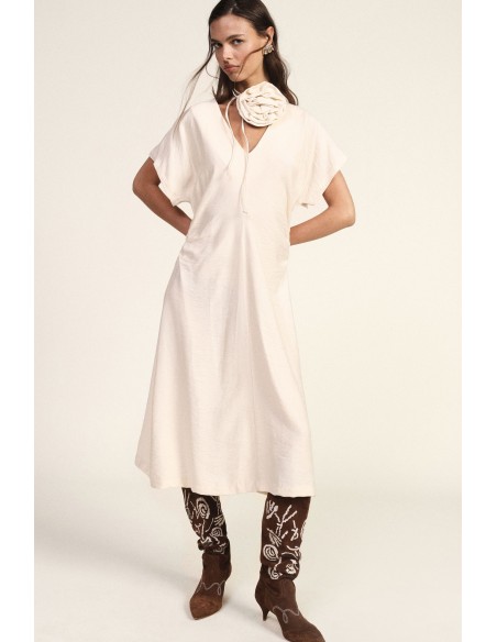 Midi-jurk met zijwaartse drapering en V-hals Dixie