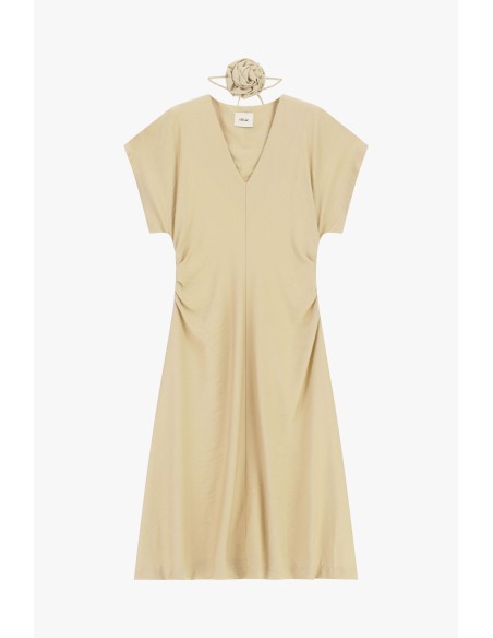 Midi-jurk met zijwaartse drapering en V-hals Dixie