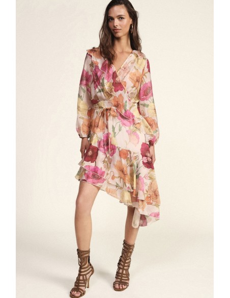 Korte wikkeljurk met bloemenprint en ruches van Dixie