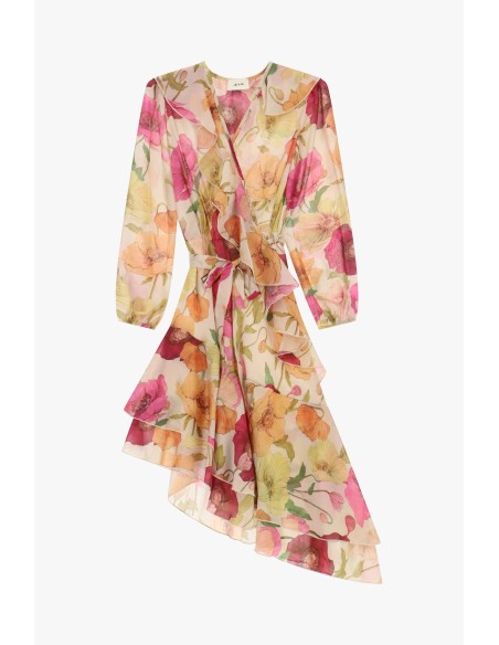 Korte wikkeljurk met bloemenprint en ruches van Dixie