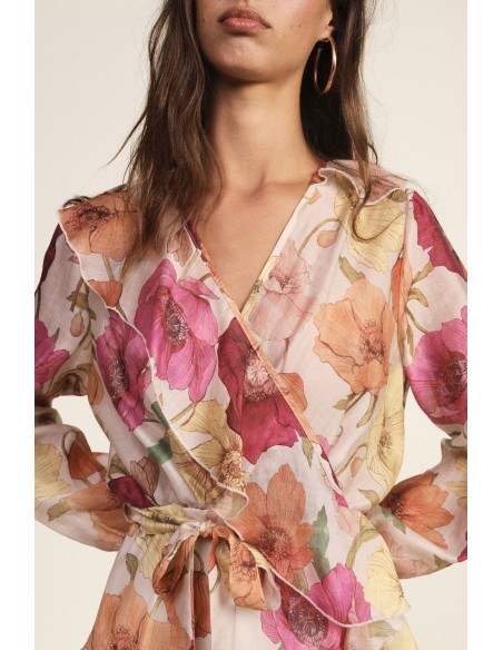 Korte wikkeljurk met bloemenprint en ruches van Dixie