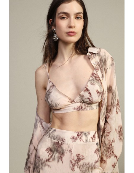 Dixie driehoekige top met botanische print en dunne bandjes