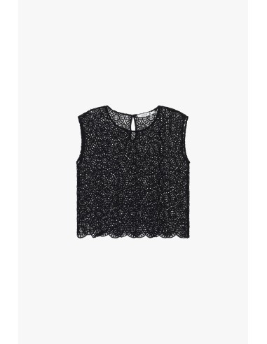 Mouwloze geborduurde blouse met geschulpte rand Please