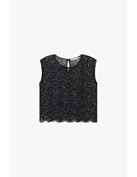 Mouwloze geborduurde blouse met geschulpte rand Please