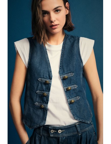 Mouwloos denimgilet met sluitingen aub