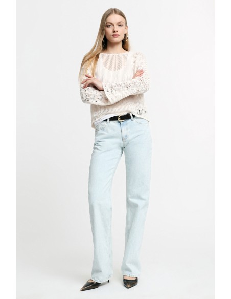 Jeans met vijf zakken, rechte pijpen en hoge taille alstublieft