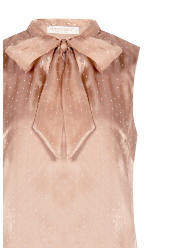 Ruimvallende getailleerde blouse van gelamineerd satijn met strasssteentjes Rinascimento