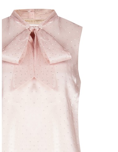 Ruimvallende getailleerde blouse van gelamineerd satijn met strasssteentjes Rinascimento