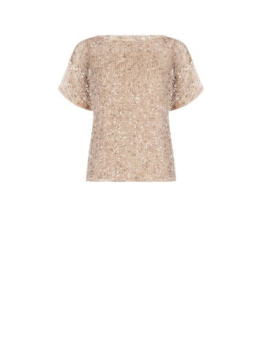 Transparante blouse van grofmazig netmateriaal met pailletten en top eronder Rinascimento