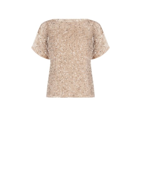 Transparante blouse van grofmazig netmateriaal met pailletten en top eronder Rinascimento