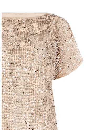 Transparante blouse van grofmazig netmateriaal met pailletten en top eronder Rinascimento