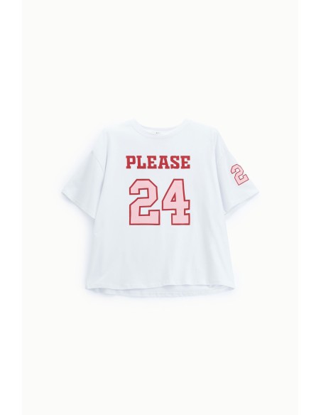 Ruim T-shirt met print op de voorkant en mouw, alstublieft