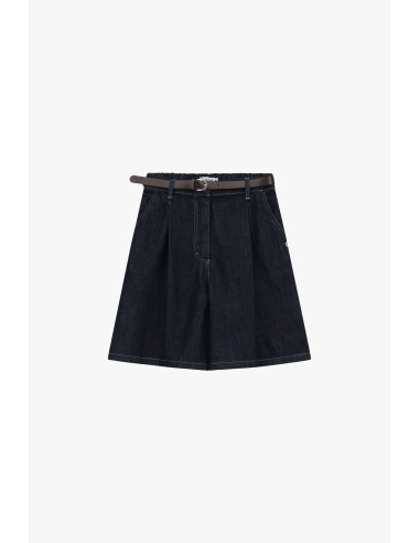 Denim knielange shorts met riem, alstublieft