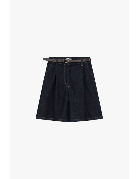 Denim knielange shorts met riem, alstublieft