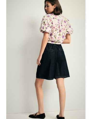 Denim knielange shorts met riem, alstublieft