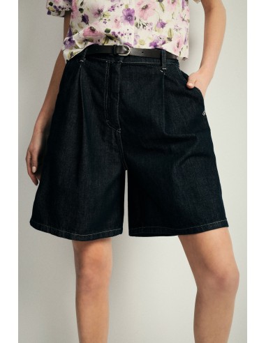 Denim knielange shorts met riem, alstublieft