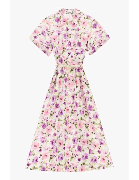 Lange jurk met bloemenprint en riem Please