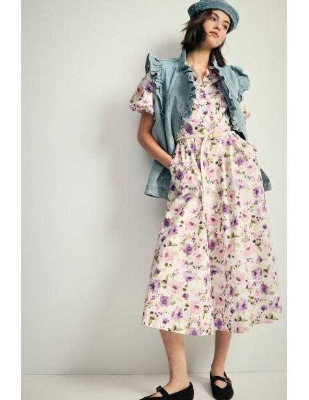 Lange jurk met bloemenprint en riem Please