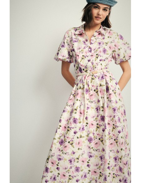 Lange jurk met bloemenprint en riem Please