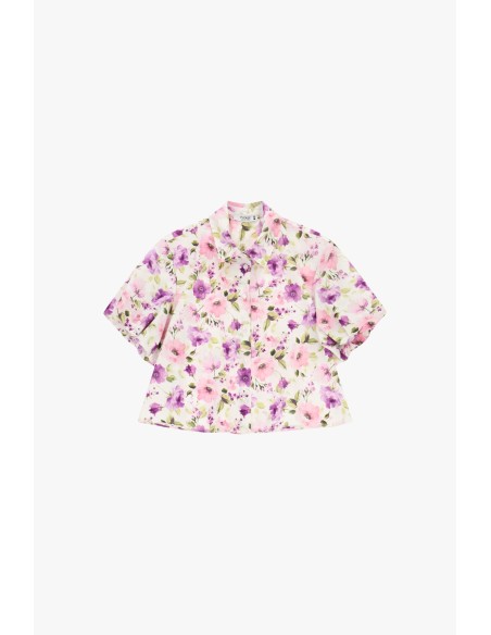 Cropped bloemenblouse met korte mouwen alstublieft