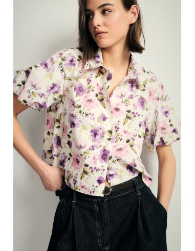 Cropped bloemenblouse met korte mouwen alstublieft