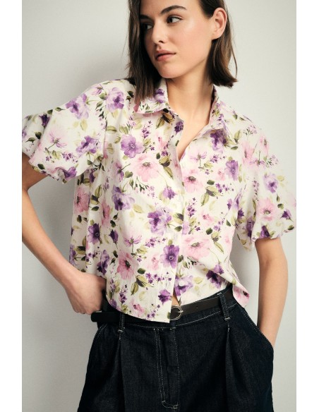 Cropped bloemenblouse met korte mouwen alstublieft