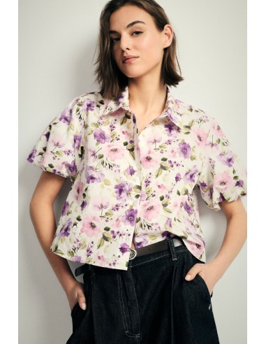 Cropped bloemenblouse met korte mouwen alstublieft