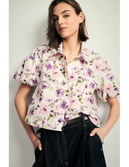 Cropped bloemenblouse met korte mouwen alstublieft