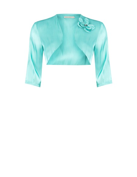 Rinascimento Curvy satijnen bolero-schouderbedekker met bloem en strass-steentjes