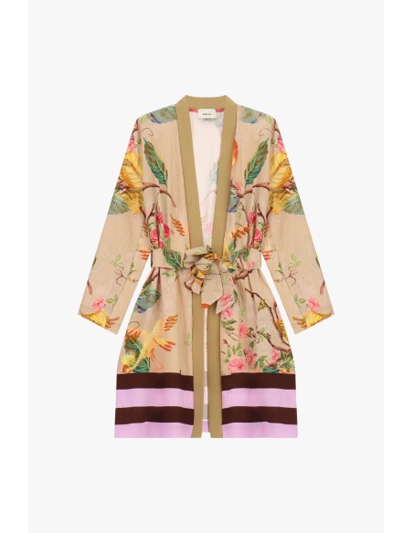 Dixie Dusterjas met bloemenprint en ceintuur in de taille