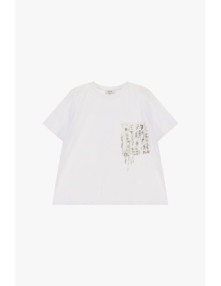 Dixie T-shirt met korte mouwen, borstzak en pailletten