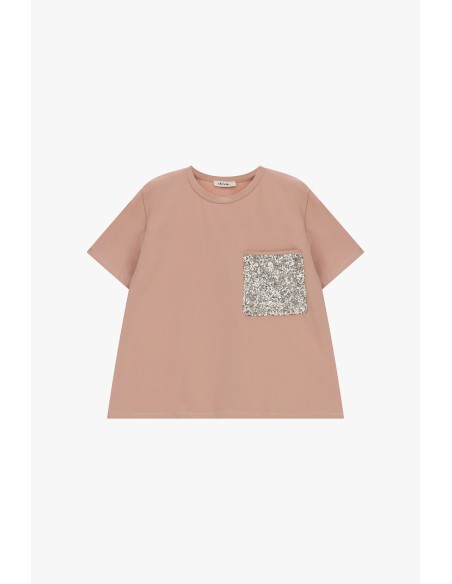 Dixie T-shirt met opgestikt zakje met pailletten