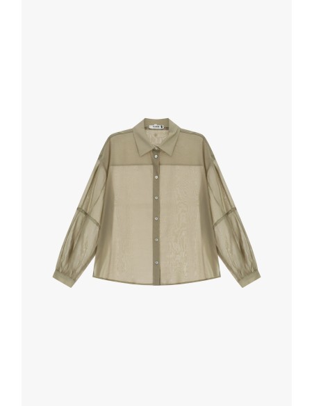 Oversized transparante blouse met klassieke kraag Please