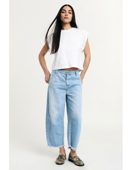 Cropped jeans met balloon fit en gerafelde zoom Please